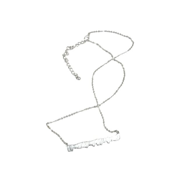 Silver-Tone Chain Necklace With Multi-Color Gem Accents & Abstract Bar Pendant - Picture 7 of 10